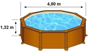 La piscine MAURITIUS a des dimensions extérieures de 4,80m pour 1,32 de haut