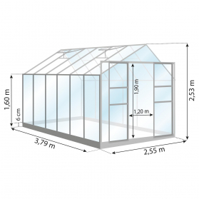 Serre en verre trempé 3 mm LAURUS 9,70 m² - Aluminium naturel