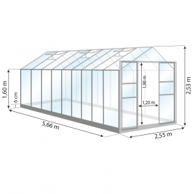 Serre en verre trempé 3 mm LAURUS 14,40 m² - Aluminium naturel