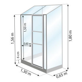 Serre en verre trempé 3 mm adossée MELISSA 0,90 m² - Aluminium naturel