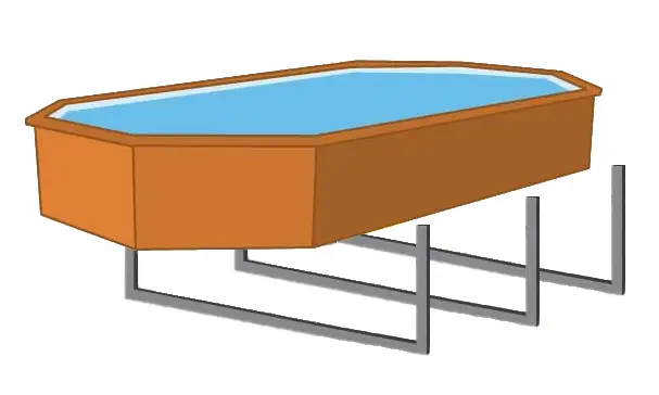 Renfort de structure des piscines en bois Ubbink avec 3 berceaux métalliques dans la dalle