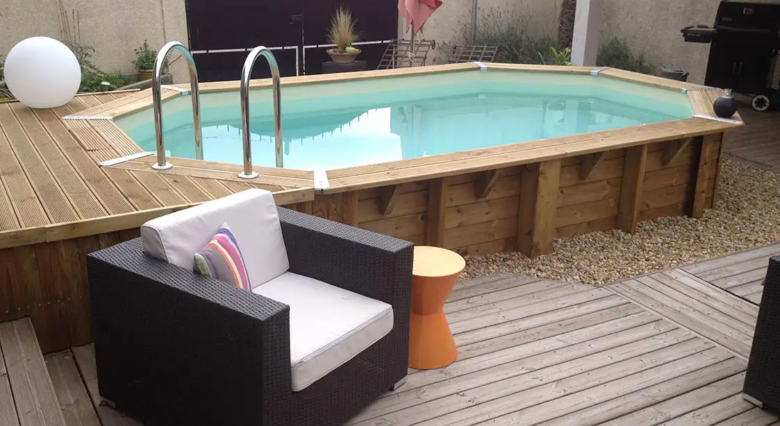 Piscine bois Ocea Ubbink 5,50 x 3,55 x h1,20m de forme octogonale allongée